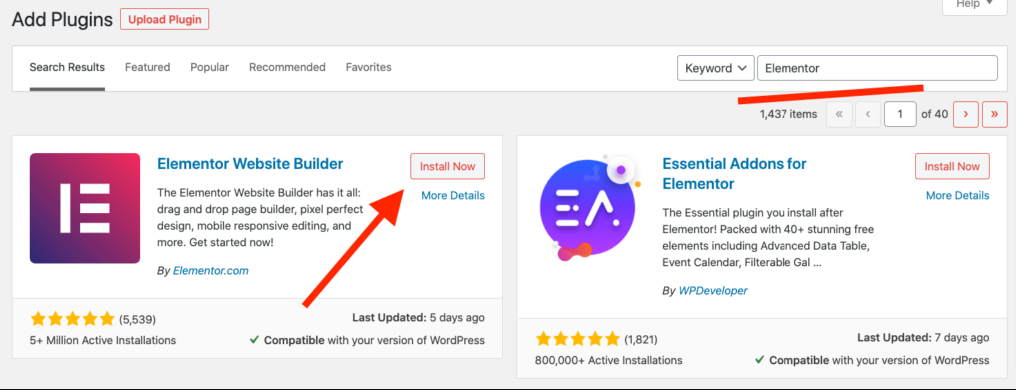 Elementor installation